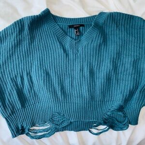 Cute teal ripped crewneck